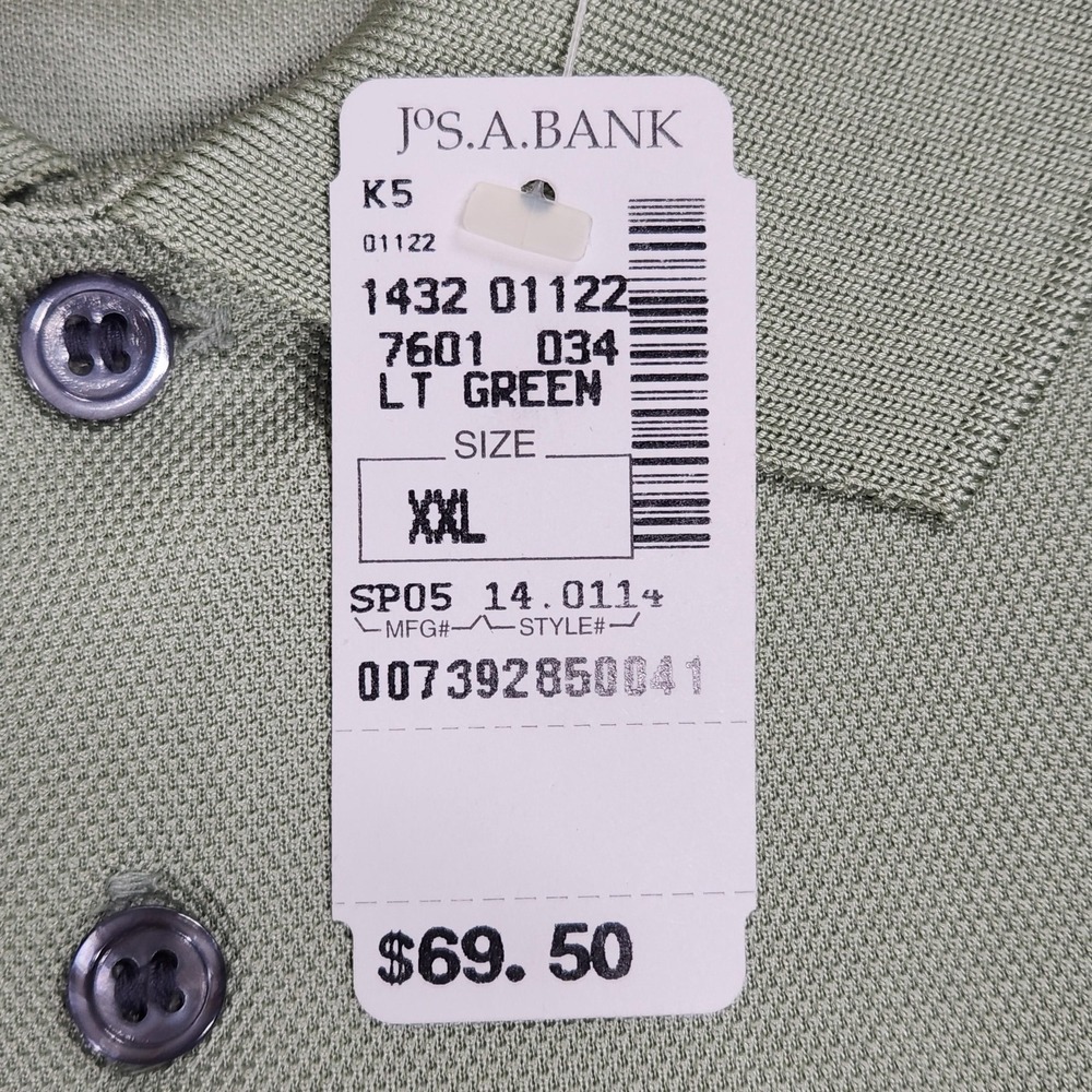 Jos. A. Bank Polo Shirt Mens 2XL XXL Light Green 100% Silk Short Sleeve Golf - Picture 6 of 14